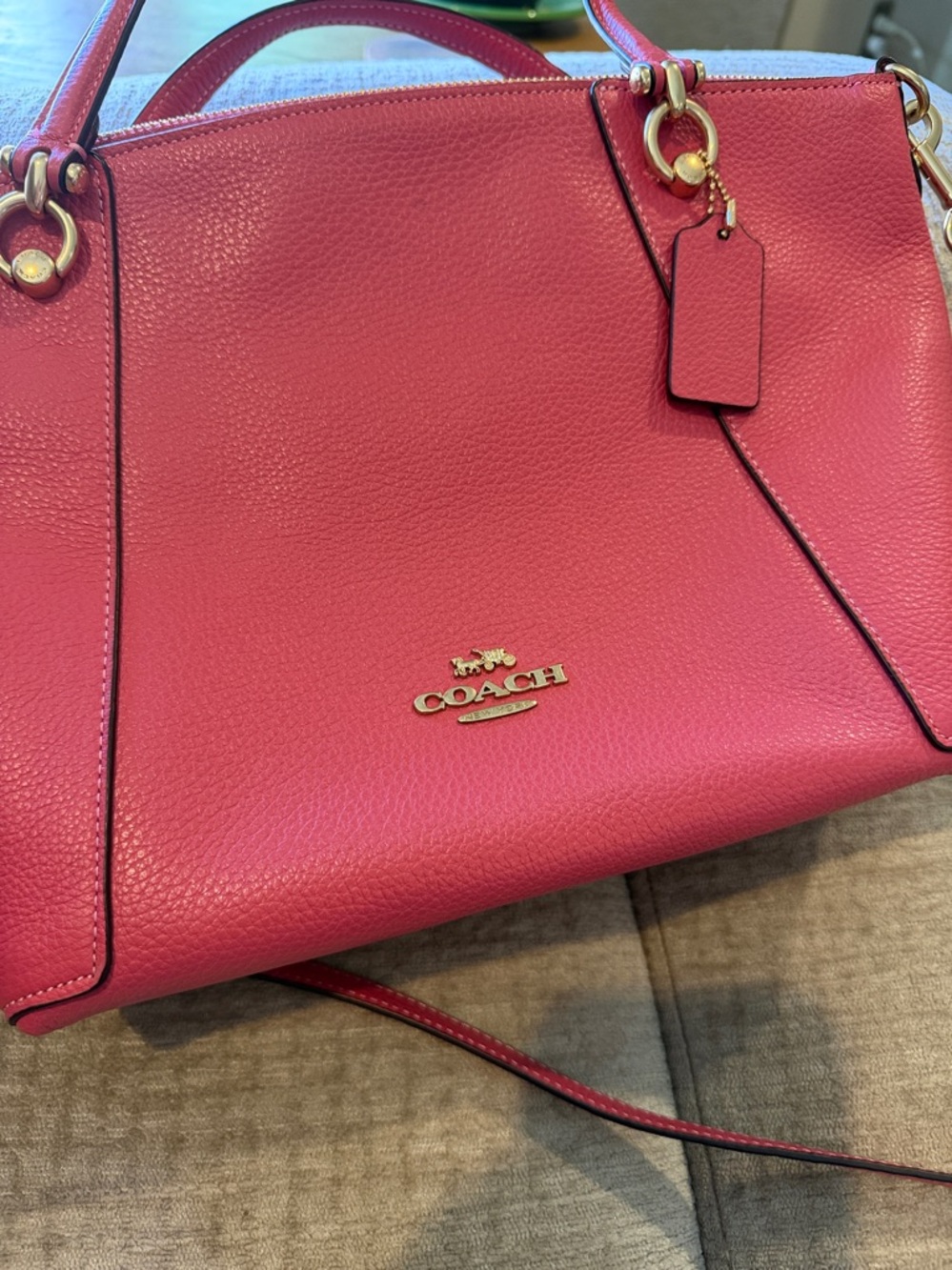 Coach strawberry haze Pink Pebbled Leather Satchel with Gold HW detachable strap - Picture 2 of 12